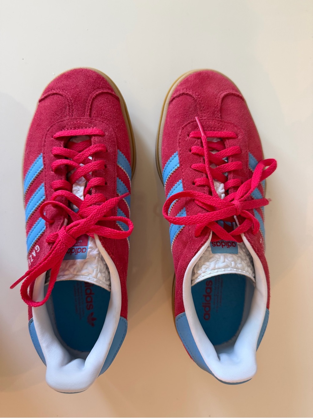 adidas Gazelle Women's Red Suede Sneakers with Light Blue Stripes - Picture 4 of 4